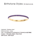 Elegance 14K gold plated stainless steel ring with 22 pave-set purple violet crystals - US 5 / Steel (February Violet)