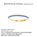 14K gold plated stainless steel ring with 22 light blue gemstones in a pave setting - US 5 / Steel (March Light Blue)