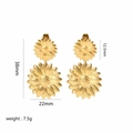 Detailed view of gold sunflower drop earrings with dimensions of 38mm length and 22mm width - Gold Double Sunflower Style (JJTE6094)