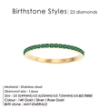 Bague en acier inoxydable plaqué or 14K avec 22 zircons ronds vert émeraude sertis - Couleur Acier No.5 / Mai Vert (Couleur Émeraude)