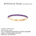 Bague en acier inoxydable plaqué or 14K sertie de 22 cristaux de pierre de naissance violets - Couleur Acier No.5 / Juin Violet (Couleur Alexandrite)
