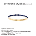 Bague fine en acier doré 14K sertie de 22 pierres de saphir bleu étincelantes - US 5 / Acier (Septembre Bleu Roi)