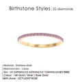 Bague en acier inoxydable plaqué or 14K avec 22 pierres de naissance roses serties - US 5 / Ton Argent (Octobre Rose)