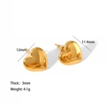 Polished 18K gold-plated stainless steel heart stud earrings with size and weight specs - Simple 3D Heart Stud Earrings (TE6158)
