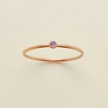 Minimalist rose gold thin ring featuring a dainty round purple rhinestone setting - US 5 / October Pink (Rose Gold Tone)