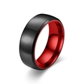 Zweifarbiger Ring aus gebürstetem schwarzem Stahl mit roter polierter Innenseite - US 6 / Schwarz Außen Rot Innen