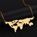 Detailed macro view of a gold world map pendant necklace with a polished finish - Hollow World Map (JN168GL) / Gold