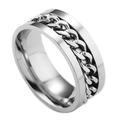 Detail of titanium steel spinner ring with industrial Cuban chain link inlay for men - Size 6 / Steel