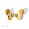 French vintage butterfly earrings in 18K gold finish with green gemstone and brushed texture - Green Gem Texture Center Butterfly Style (JJTE6090-GN) / Gold