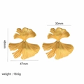 French vintage 18K gold butterfly ginkgo earrings for women, 48mm height dimension view - Gold Double Ginkgo Leaf Style (JJTS6093)