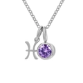 Silver Pisces constellation necklace with a round purple gemstone pendant for women - February Violet Pisces - Steel Color
