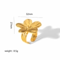 Adjustable 18K gold-plated 32mm flower ring with textured five-petal design and open band - Gold Brushed Five Petal Flower Ring (JJTR4074)