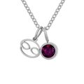 Collana segno Cancro in argento con ciondolo in pietra preziosa viola brillante - Giugno Viola Cancro - Color Acciaio