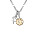 Collana Sagittario argento con ciondolo in cristallo giallo rotondo su catena fine a O - Novembre Giallo Chiaro Sagittario - Color Acciaio