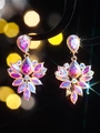 Elegant gold flower earrings with iridescent AB crystals in a drop and marquise cut - Gold and AB Gradient Pendant Style