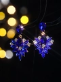 Sparkling deep blue zircon flower drop earrings with golden finish for women - Gold and Deep Blue Starburst Style