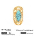 Bague bohème en acier inoxydable doré avec pierre turquoise marquise et motifs ajourés - Style Couleur Lapis-lazuli Ovale Ajouré (WF-R003GL)