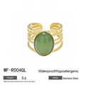 Bague multicouche en acier inoxydable doré 18k avec pierre turquoise ovale verte - Style Pierre Couleur Jade à Plusieurs Couches (WF-R004GL)