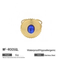 Bague en acier inoxydable plaqué or 18k avec turquoise ovale et texture radiale - Style Pierre Bleu Foncé Ovale (WF-R005GL)