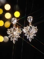 Elegant gold flower cluster drop earrings with sparkling marquise zircons and crystals - Gold and Clear Crystal Style