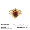 Bague style rétro en acier inoxydable doré 18k avec incrustation de pierre brune - Style Texture Goldstone Brun Rougeâtre (WF-R006GL)