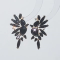 Elegant wing-shaped gold earrings featuring large pear-cut black crystals and marquise stones - Gold and Black Large Pear Style