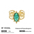 Anello aperto in acciaio inossidabile placcato oro 18k con pietra turchese - Stile Turchese Marquise (WF-R008GL)