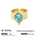Anello regolabile in acciaio inossidabile placcato oro 18k con turchese blu - Stile Turchese Ovale Motivo Intrecciato (WF-R009GL)