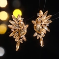 Sparkling champagne zircon flower drop earrings in gold finish for elegant formal occasions - Gold and Champagne Teardrop Wing Style