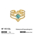 Anello aperto in acciaio inossidabile placcato oro 18k con turchese quadrato a tre strati - Stile Turchese Rombo Traforato (WF-R010GL)