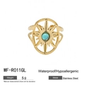 Anello aperto in acciaio inossidabile dorato 18k con turchese e motivo stella - Stile Turchese Sole Tondo (WF-R011GL)