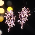 Elegant gold flower earrings with pink pear-shaped zircon stones and a shiny finish - Gold and Pink Bloom Wing Style