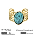 Anello aperto in acciaio inossidabile placcato oro 18k con intarsio in turchese ovale - Stile Grande Perla Turchese Ovale (WF-R012GL)