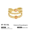 Anello aperto a tre strati in acciaio inossidabile dorato con pietre rosa e torsione - Stile Intrecciato Pietra Pesca a Più Strati (WF-R013GL)