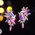 Sparkling AB crystal flower earrings with colorful teardrop pendant for women - Gold and AB Large Pendant Style