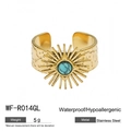 Anello regolabile in acciaio inossidabile dorato con turchese e motivo a sole - Stile Linea Raggio di Sole Turchese (WF-R014GL)