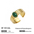 Anello in acciaio inossidabile placcato oro 18k con malachite verde ovale intarsiata - Stile Malachite a Tre Scanalature Parallele (WF-R016GL)