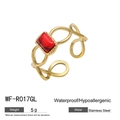 Anello in acciaio placcato oro 18k con pietra rossa e simboli dell'infinito - Stile Infinito Pietra Rossa Rettangolare (WF-R017GL)