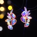 Elegant gold flower earrings with colorful zircon rhinestones in iridescent finish - Gold and AB Radial Leaf Style