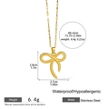 Golden stainless steel bow pendant necklace with rope texture design, 40+6cm length - Rope Texture Bow Knot (DJN005GL)