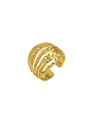 Detaillierte Nahaufnahme eines breiten Goldrings mit hohlen Linien und Hammerschlag - Fünfschichtiger Hohler Gehämmerter Stil (BTR094GL)