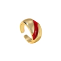 Detailed side view of thick gold-plated ring with vibrant red enamel inlay work - Adjustable Open / Red Enamel Style (JZ605GLR)