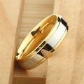 Anillo bicolor oro y plata pulido para hombre con ranuras de borde escalonadas - US 5 / 6mm