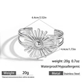 Offenes doppelstöckiges Sonnenarmband aus silbernem Edelstahl mit Größenangaben - Sonnenblumenstrahlungs-Dekorstil (DKB253012S)