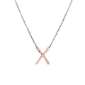 Detail view of rose gold X pendant with hammered metal texture on cross chain - Rose Gold