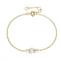 Elegant 14K gold plated stainless steel bracelet featuring a single white pearl centerpiece - Gold