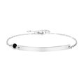 Minimalist silver stainless steel bar bracelet with black bead and lobster clasp on white background - Steel