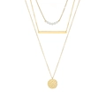 Three-layer gold stainless steel necklace with white pearls and hammered coin pendant - Gold