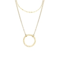 Zweilagige goldene Edelstahlkette mit einem gehämmerten, hohlen runden Anhänger - Doppelschichtiger Runder Anhängerstil / Gold