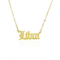 Golden Libra zodiac pendant necklace in Old English font with delicate cross chain link - Libra - Gold
